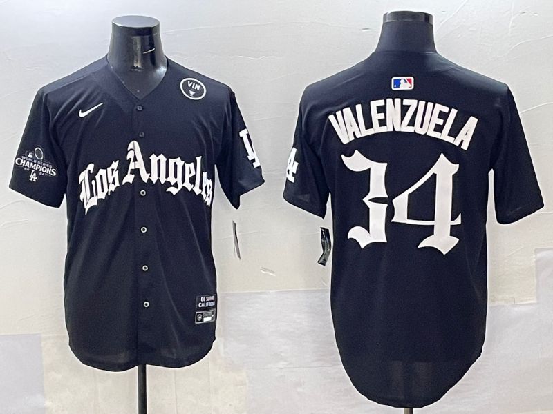 Men Los Angeles Dodgers #34 Valenzuela Black Five generations Joint Name 2025 Nike MLB Jersey style 40
